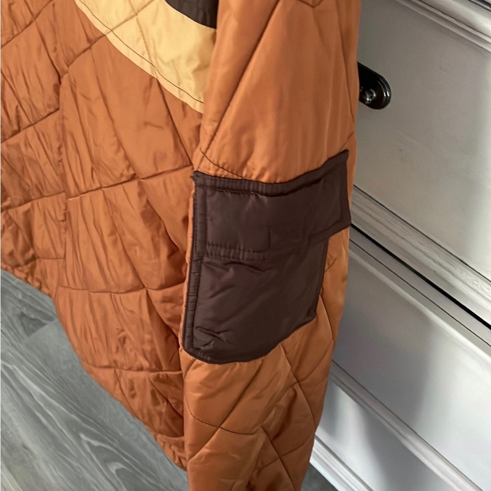Rocawear Jacket ROC Denim Corp Brown Quilted Puffer Color Block Large Size 3 - Picture 9 of 12